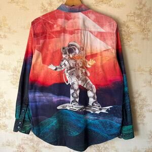 Robert Graham Vaporwave Astronaut Shirt | Crystal Embellished Space | Size M